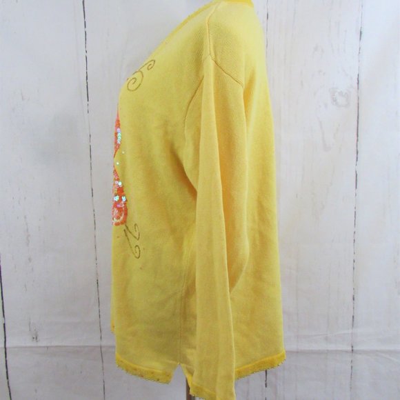 The Quacker Factory V Neck Sequined Butterfly Pullover Sweater - Picture 7 of 8